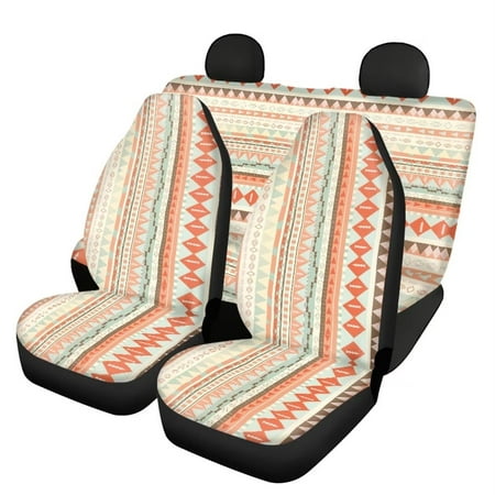 Kuiaobaty Aztec Ethnic Car Seat Covers Wear-Resistant Car Interior Accessories 4 Piece Universal Fit High Back Bucket Automotive Seat Cover for Sedan Van SUV