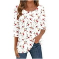 thumbnail image 2 of Blouse for Women 3/4 Sleeved Round Neck Button Pleats Casual Printed T-shirt White M,Womens Tops, 2 of 5