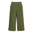 thumbnail image 3 of Womens Cropped Pants High Waisted Wide Leg Pleated Culottes Lightweight Casual Summer Trousers with Pockets for Travel Vacation,Olive Green,L, 3 of 7