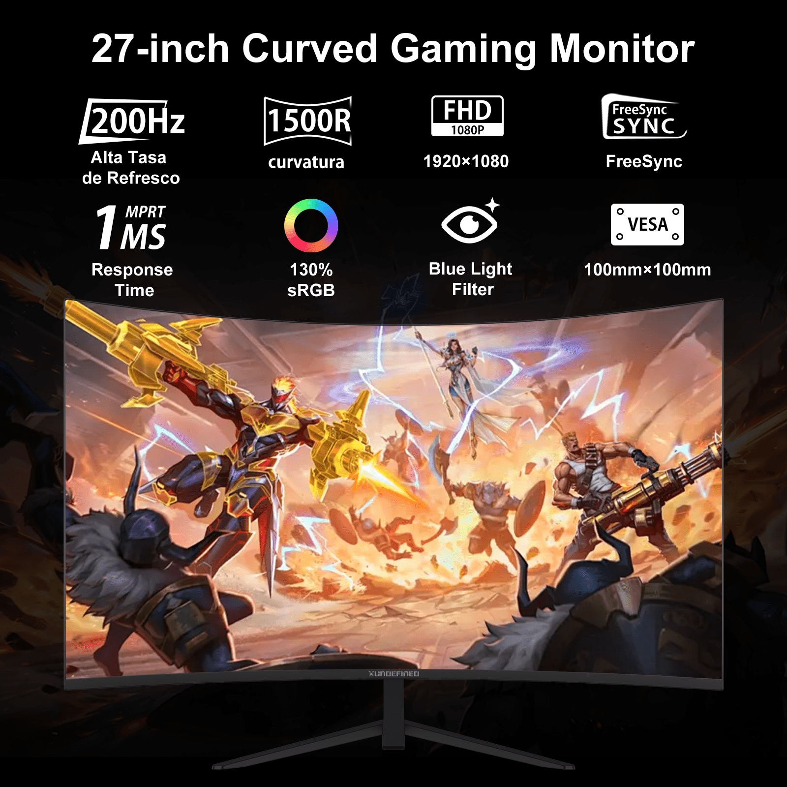 27-inch Curved Gaming Monitor 144Hz/200Hz, FHD (1920x1080p), VA Computer Curved Screen R1500 Gaming PC Monitors with Built-in Speakers for Gaming, 1ms (GtG), F-Sync, G-Sync, HDMI 2.0+DP 1.4, VESA