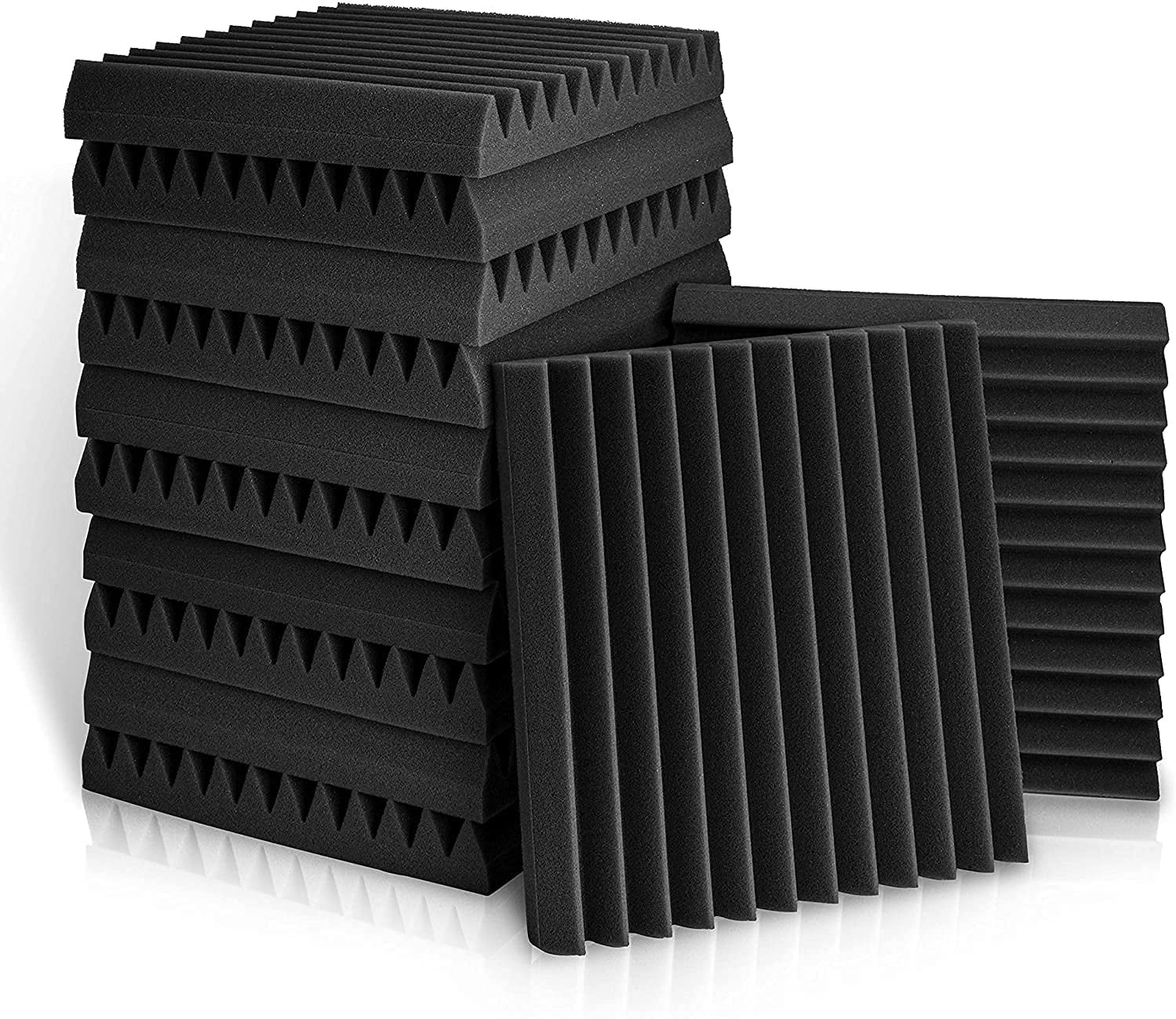 Periodic Groove Structure 24 Square Feet Black Acoustic Studio Absorption Foam Panel 24 Pack 2'' X 12'' X 12'' Broadband Sound Absorber-Sound Proof Padding Soundproofing Studio Foam 