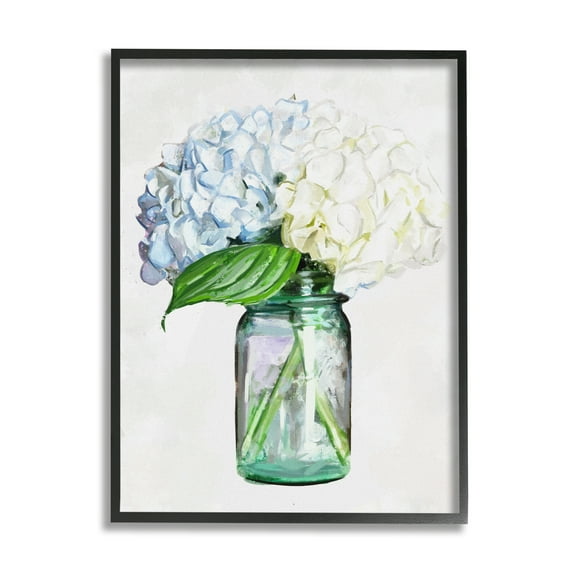 Stupell White Blue Hydrangea Jar Bouquet Botanical & Floral Painting Black Framed Art Print Wall Art