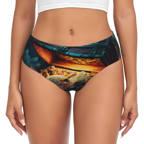 Balery Underwater Treasure Chest Ropa Interior de Algodón para Mujer con Dibujo – Braguitas Cómodas y Elásticas, Estilo Clásico-3X-Large