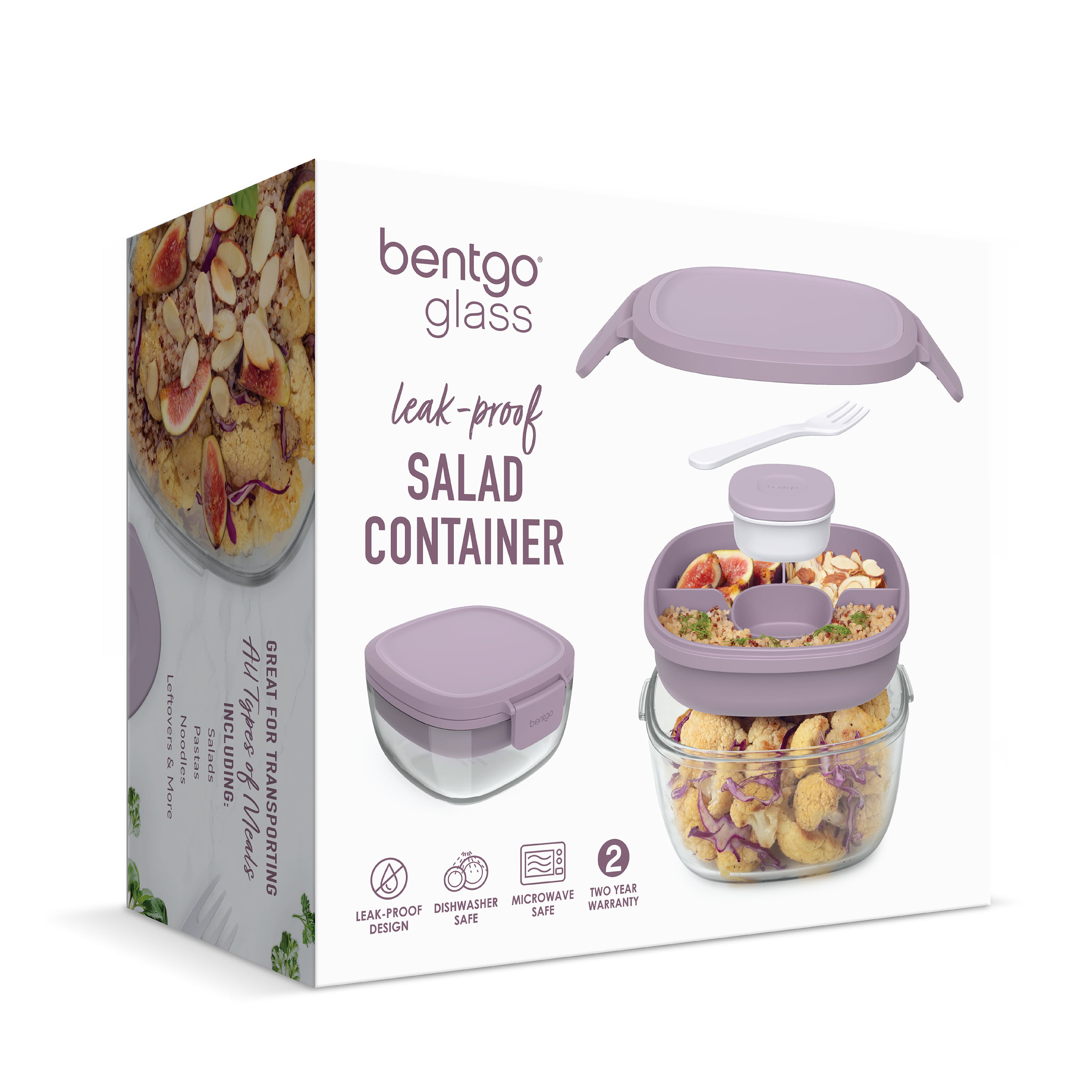 Bentgo ️ Glass Leak-Proof Food Storage 4-Piece Set (Two 6.3 Cup Containers) Durable 1-Compartment Food Storage Containers & Airtight Locking Lids