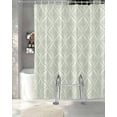 thumbnail image 3 of Split Shower Curtain for Transfer Bench, Teal Floral Fabric Shower Curtains for Bathroom, Vintage Modern Geometric Abstract Art Tub Sliding Transfer Bench Waterproof Bath Curtains 72"x72", 3 of 9