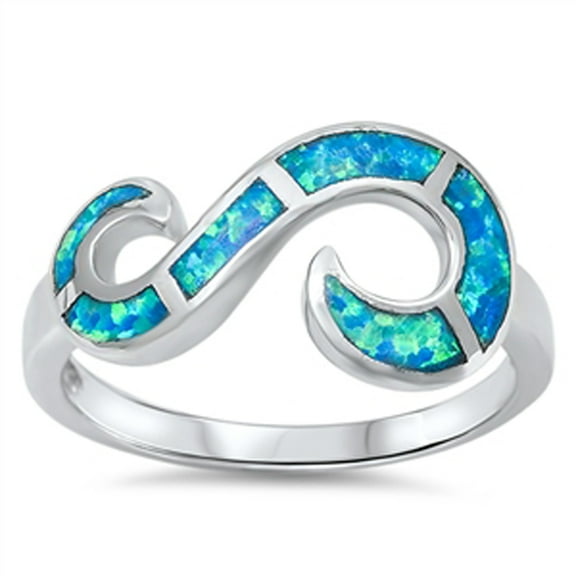 Open Infinity Swirl Blue Simulated Opal Ring .925 Sterling Silver Band Cubic Zirconia Female Size 10