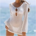 thumbnail image 3 of Efsteb Women's Summer Crochet Swimsuit Cover-up Solid Color Long Bell Sleeve Mini Dress for Beach Vacation (White,L), 3 of 8