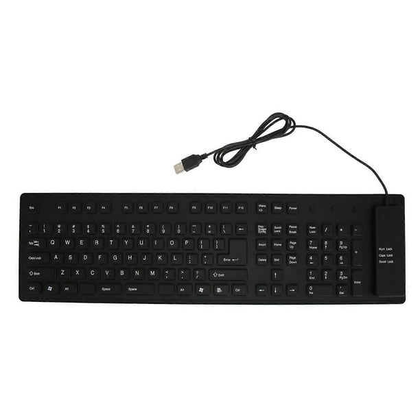 109 Keys Silicone Foldable Keyboard, Silent, Dustproof, Wired, USB, Flexible, for Desktop, Laptop, Home, Office, Black