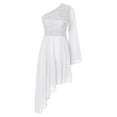 thumbnail image 3 of Xnihocha Women Praise Lyrical Dance Dress One Shoulder Asymmetrical Worship Dance Mesh Overlay Dress Ivory XL, 3 of 7