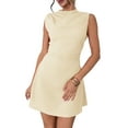 thumbnail image 3 of Women'S Mini Dress Ruched Mock Neck Sleeveless A Line Party Summer Dresses Apricot XS, 3 of 9