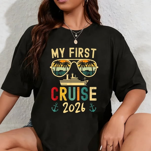 Playera de Mujer 100% Algodón "Mi Primer Crucero 2026" para Vacaciones Familiares a Bordo