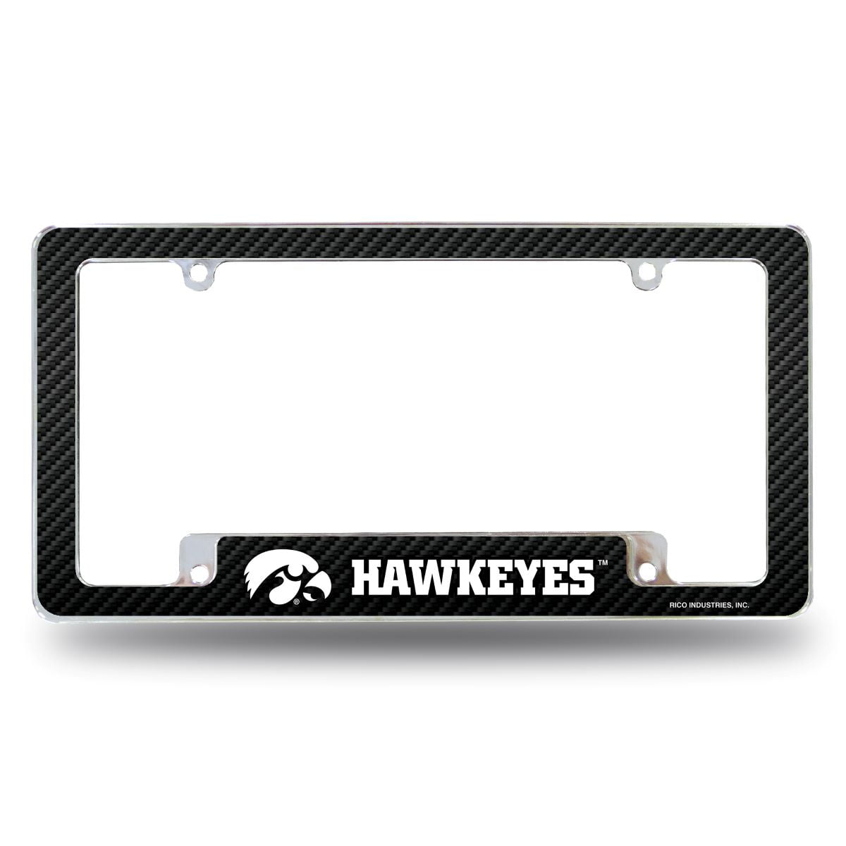 Iowa NCAA Hawkeyes Chrome Metal License Plate Frame with Carbon Fiber