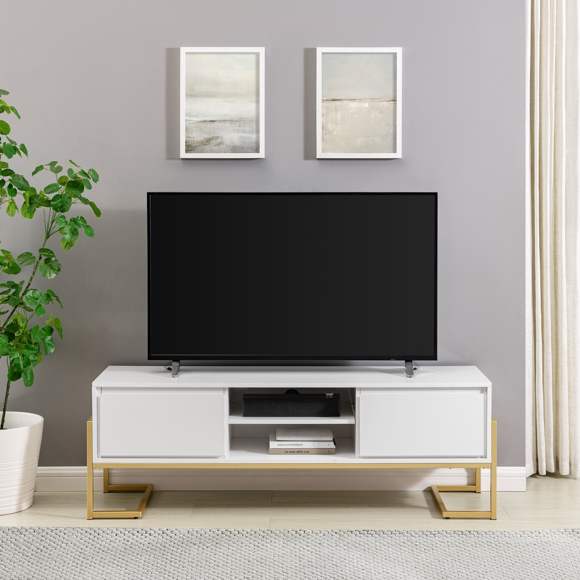 Walker Edison Modern 60" 2-Drawer Media Console, Solid White