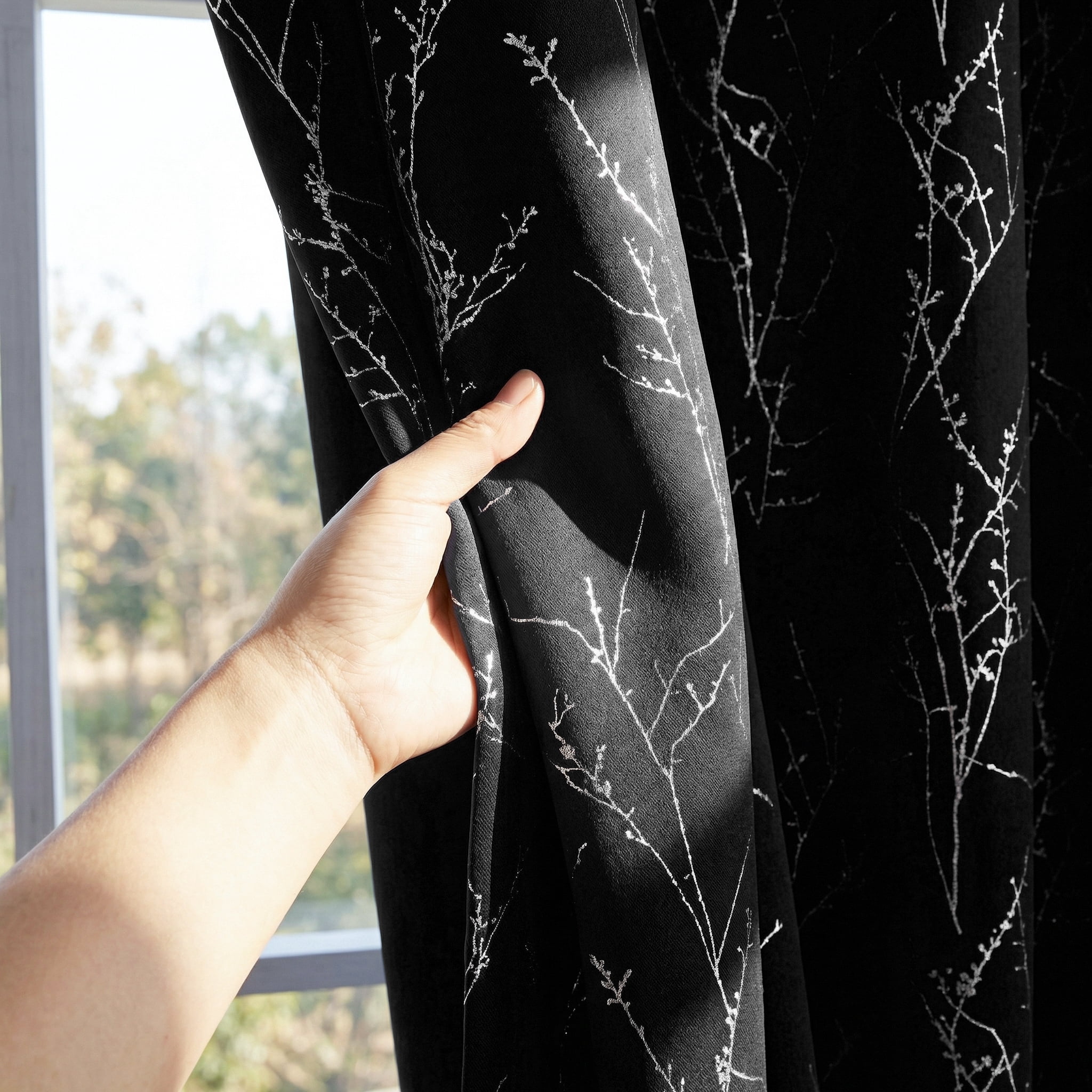 ZOPZO Blackout Curtains, Thermal Insulated,, Black, 42W x 72L Inch, Room Darkening Drapes Tree Branches Pattern for Bedroom Modern Home