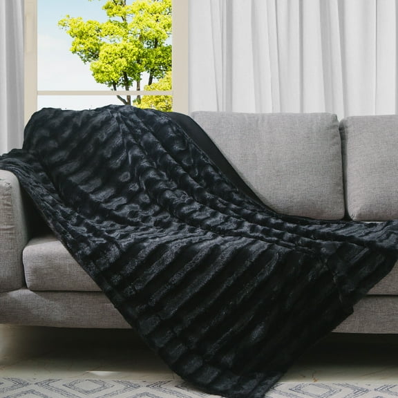 Cheer Collection Faux Fur Throw Blanket 108" x 88", Black