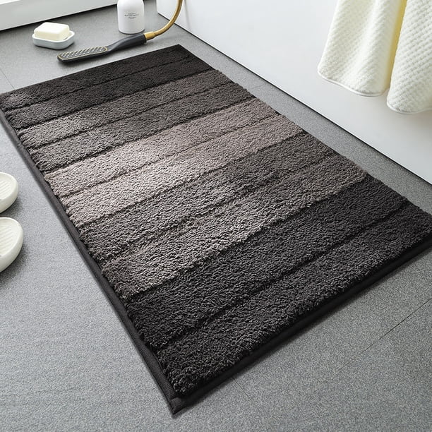 Xiao Hua Alfombrilla de baño antideslizante con rayas de color negro, suave y esponjosa, lavable a máquina, fuerte absorción de agua, 24 x 16 pulgadas, 1 pieza