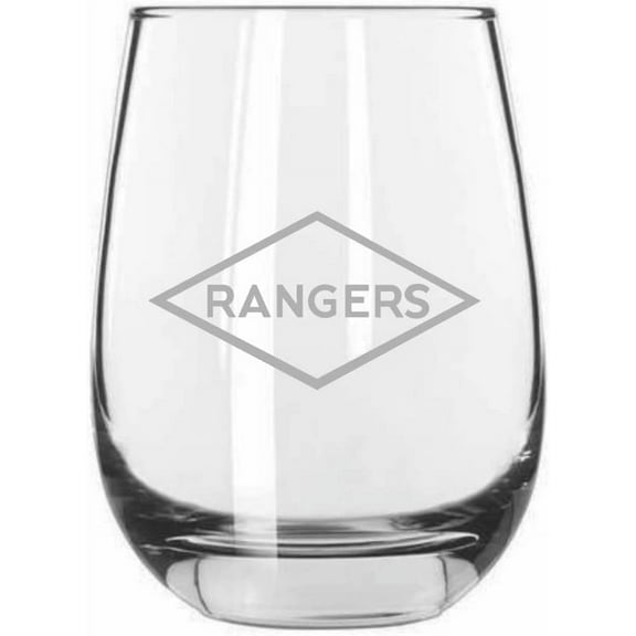 75th Ranger Diamond Military Etched 15.25oz Libbey Stemless Wine Glass