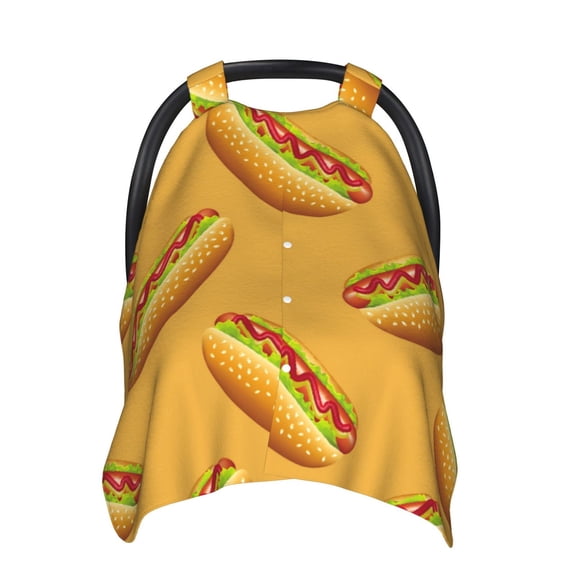 Car Seat Cover Baby - Hot Dog Print Yellow Breathable Infant Car Seat Cover for Baby Carseat, Lightweight Comfort Baby Essentials Must Haves Newborn Stuff for Girl Boy