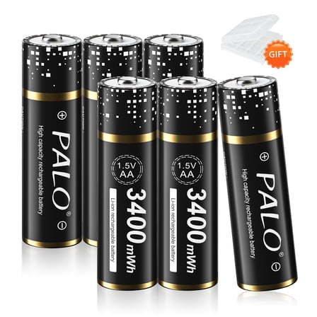 Palogreen AA Rechargeable Battery 6-Pack 1.5V Lithium Double A Batteries 3400mWh with Battery Case fot Solar Light