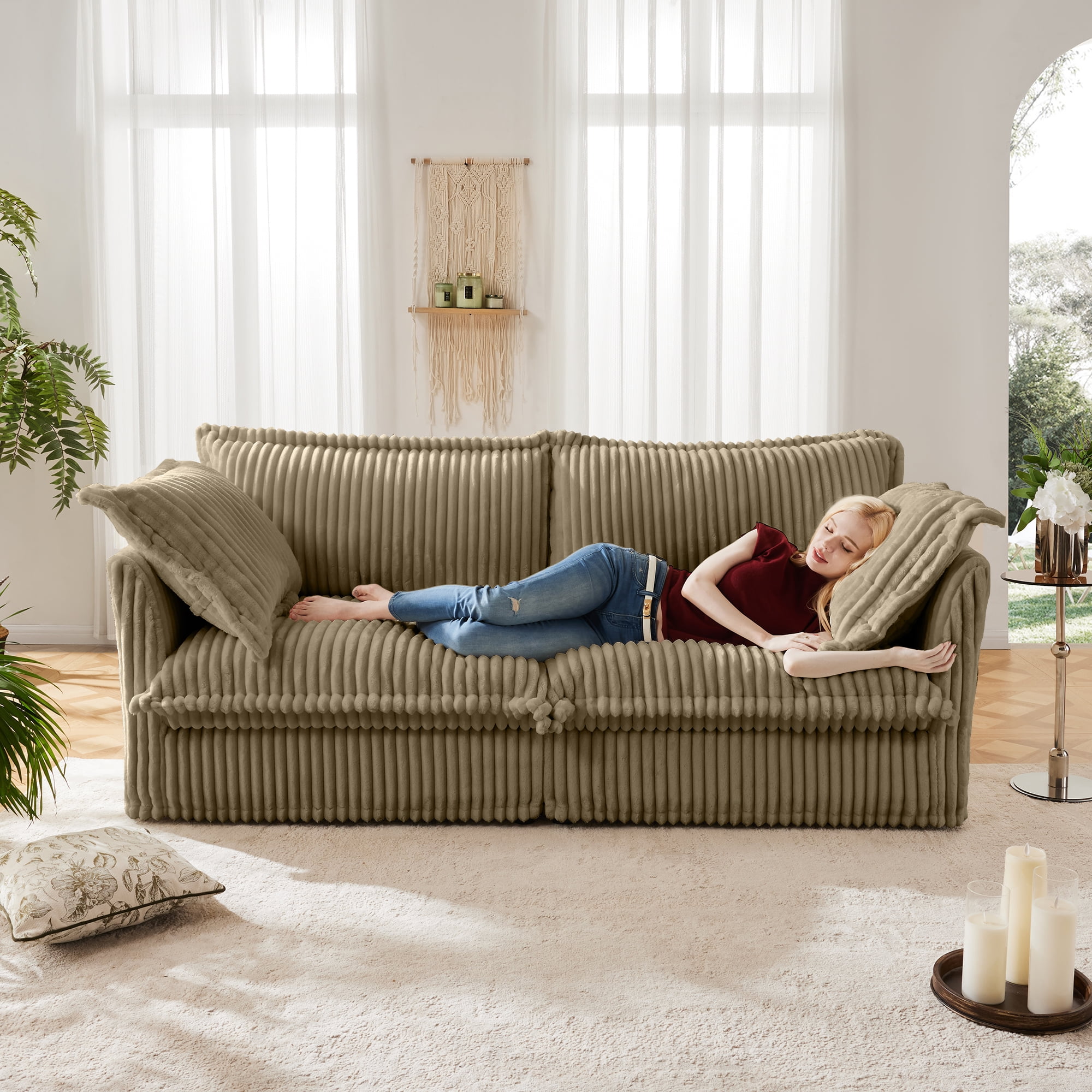 Gewnee Modern Corduroy Deep Seat Loverseat Seational Sofa Couches ,Comfy Camel Corduroy Sofa Couch for Small Space, Living Room,Apartment