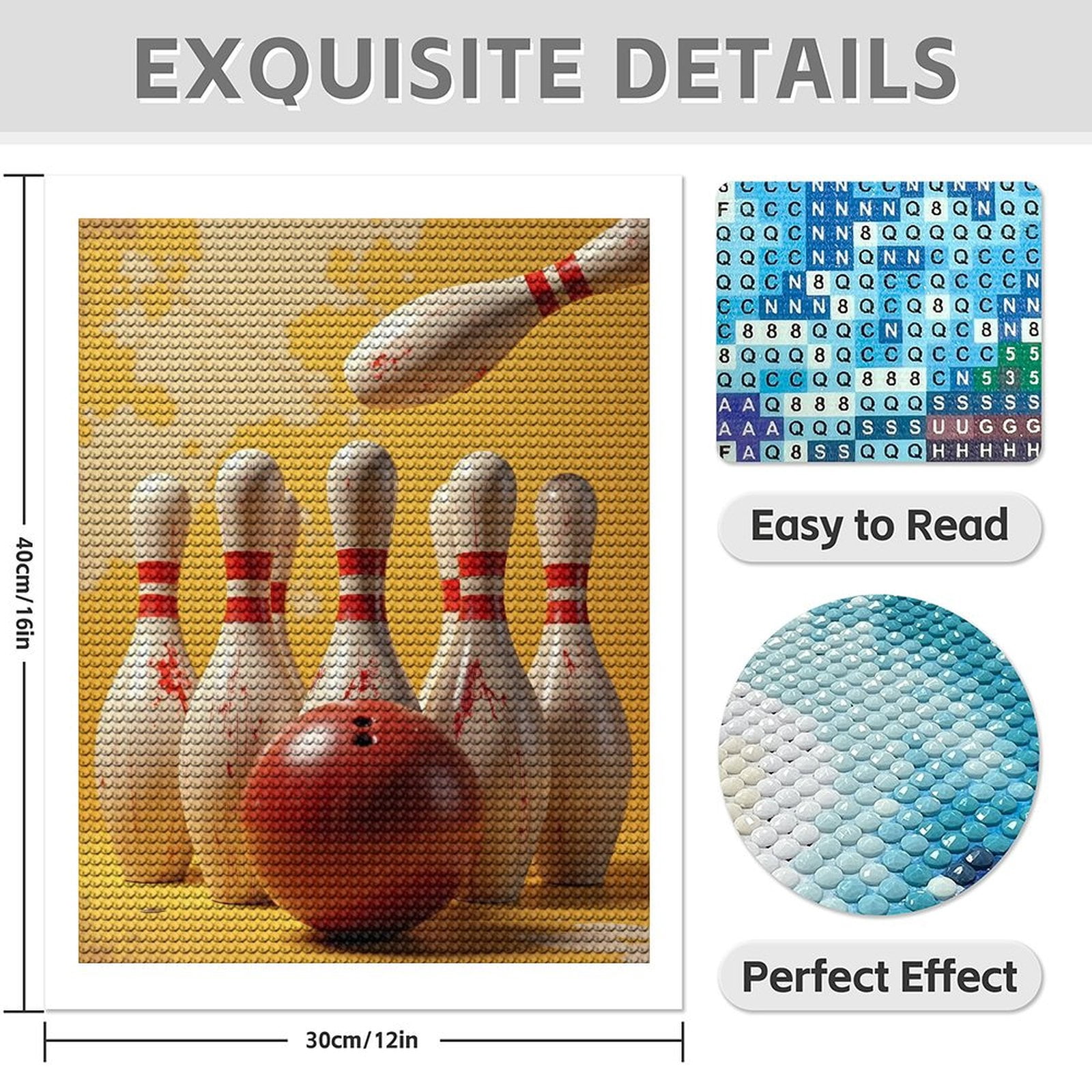 Diamond Art Kits for Adults - Classic Bowling Print No.19 5D Frameless Dimond Painting Kit for Adults Beginner, Round Diamond Kits for Home Wall Decor, Gift for Women