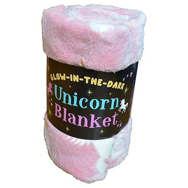 Buddy & Barney: Glow-In-The-Dark Unicorn Blanket - Kids 50" White-Pink-Unicorn Throw, Soft Cozy Fleece, Cute Multicolored Pattern, Machine Washable