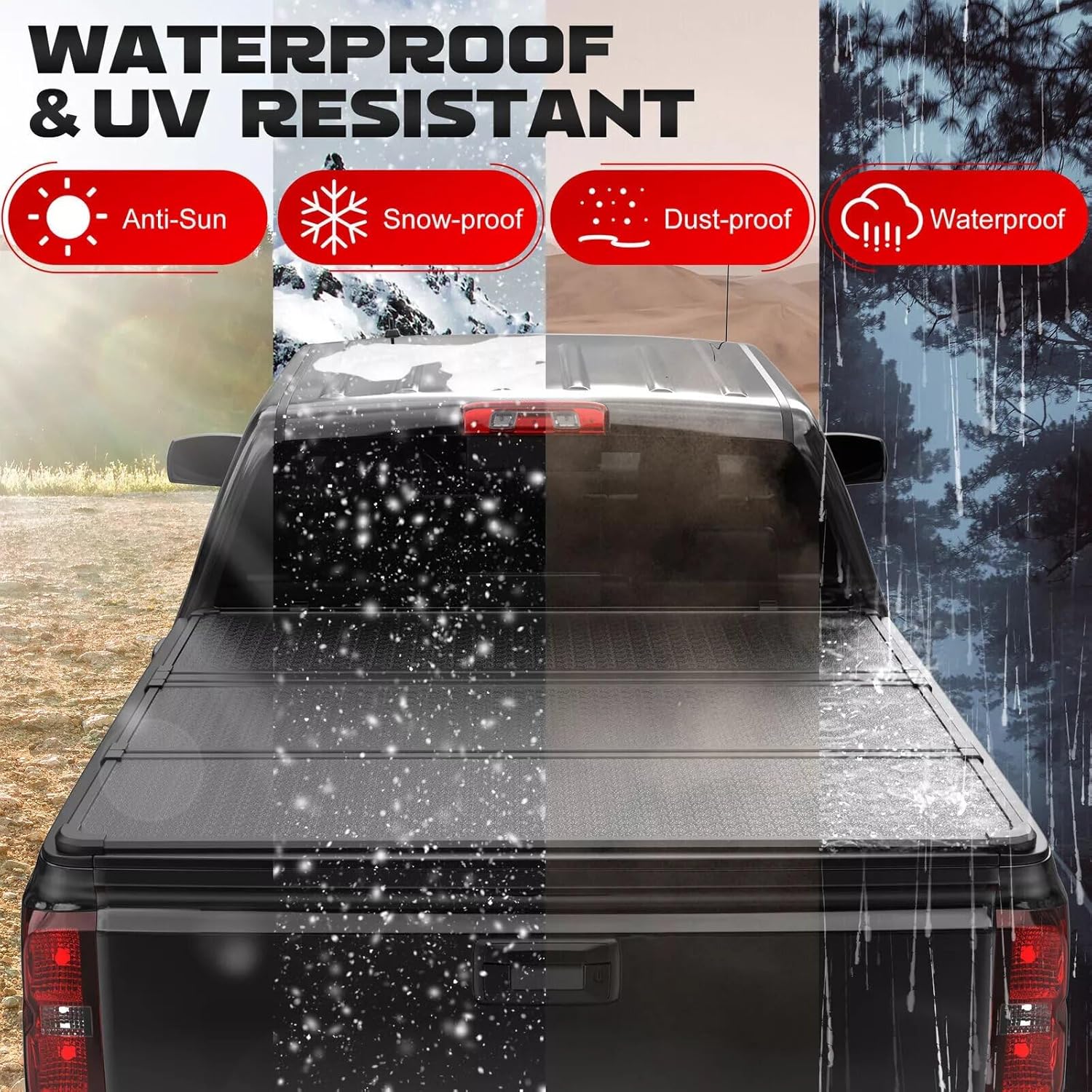 HOUGEET 5FT Tri-Fold Hard Truck Bed Tonneau Cover Fit for 2020-2025 Jeep Gladiator On Top (60inch) All Weather