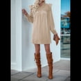 thumbnail image 4 of Vestido de Mujer de Larga con Cuello Alto Holgado y Costuras con Volantes Albaricoque S, 4 of 9