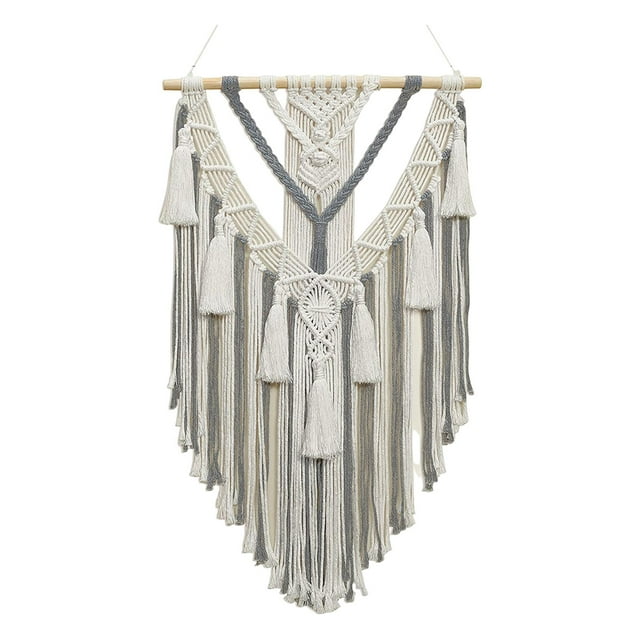 Tapiz bohemio de macramé para decoración de pared, tapiz tejido hecho a mano bohemio, decoración del hogar para dormitorio, sala de estar y fiesta gris
