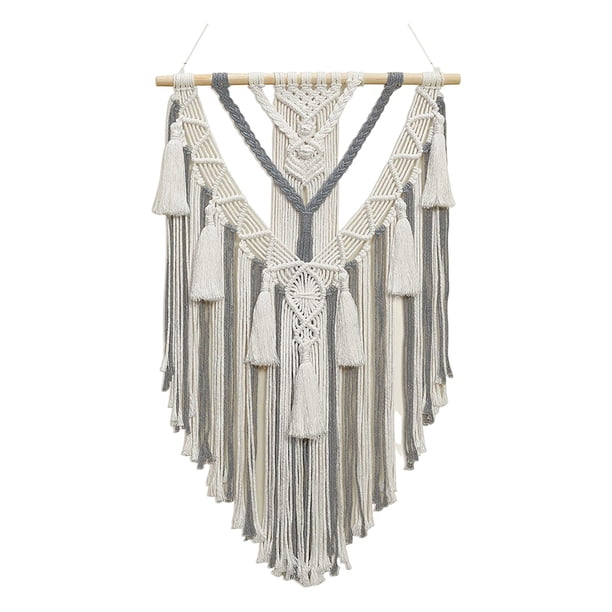 Tapiz bohemio de macramé para decoración de pared, tapiz tejido hecho a mano bohemio, decoración del hogar para dormitorio, sala de estar y fiesta gris