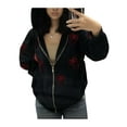 thumbnail image 2 of Sunloudy Women Spring Fall Coat, Rhinestones Skull/ Spider Print Long Sleeve Hooded Jacket with Zipper, 2 of 6