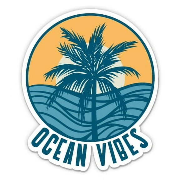 Ocean Vibes Tropical Beach Waves - 3" Vinyl Sticker - For Car Laptop Water Bottle Phone - Waterproof Decal