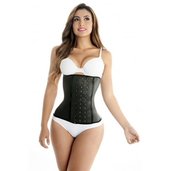 Classic Latex Waist Cincher Trainer Corset Steel Boned 3 Row Hooks Fajas Cinturilla Reductoras Colombianas Black 200B3 by Fiorella Shapewear