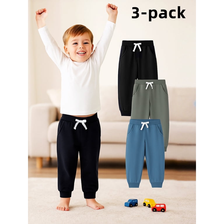 HILEELANG Toddler Boys Cotton Jogger Sweatpants 3-Pack photo 2