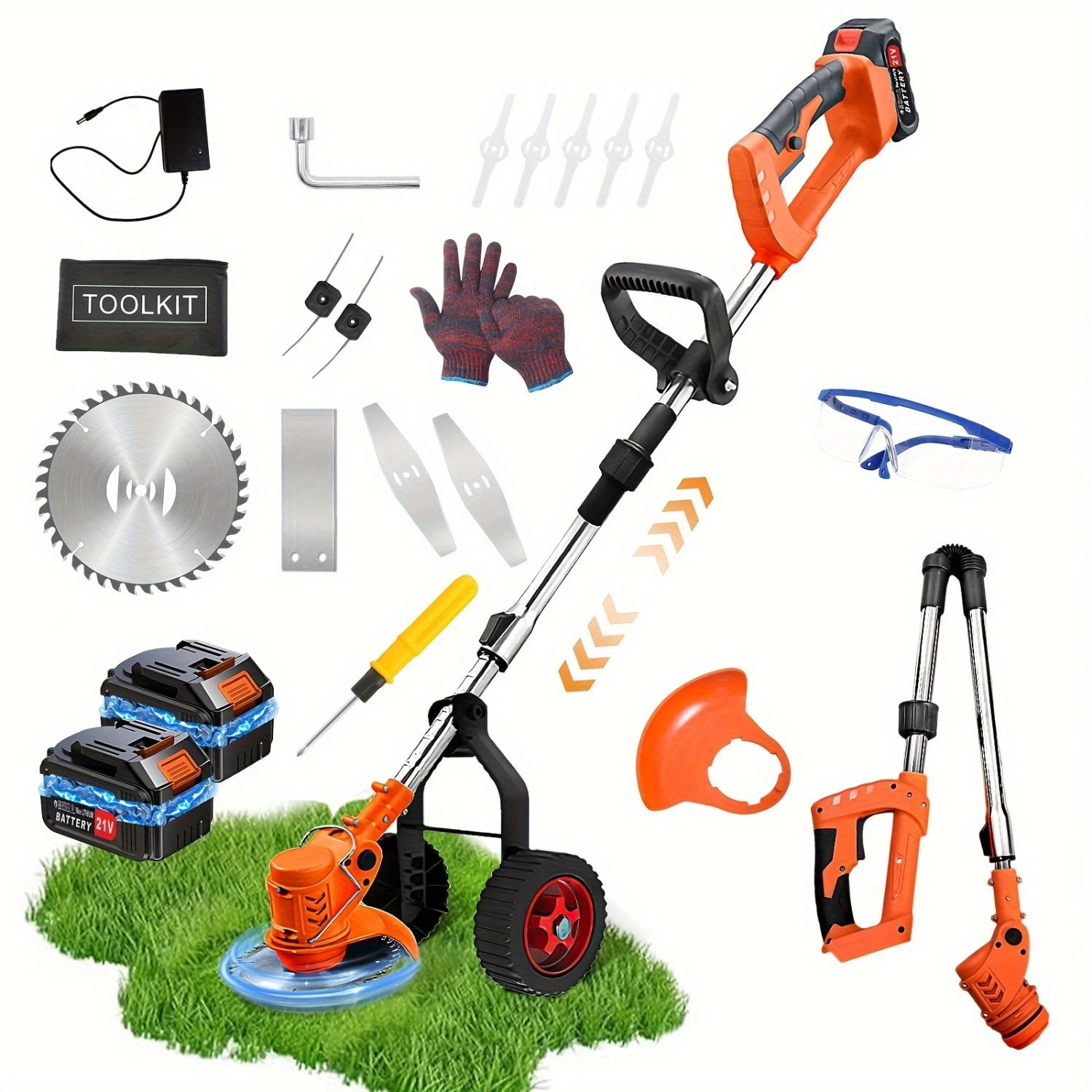Kqiang Cordless Electric Weed Wacker, 4-in-1 Trimmer Wheels 21V Portable Lawn Care Edger