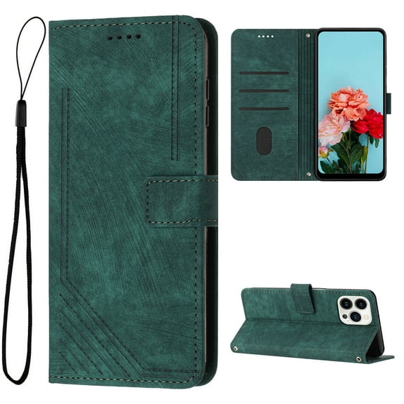 Mantto for iPhone SE 2024 Wallet Case for Women Men,Durable PU Leather Shockproof Magnetic Clasp Folio Credit Card Slots Flip Kickstand Slim Phone Case with Wrist Strap,Green