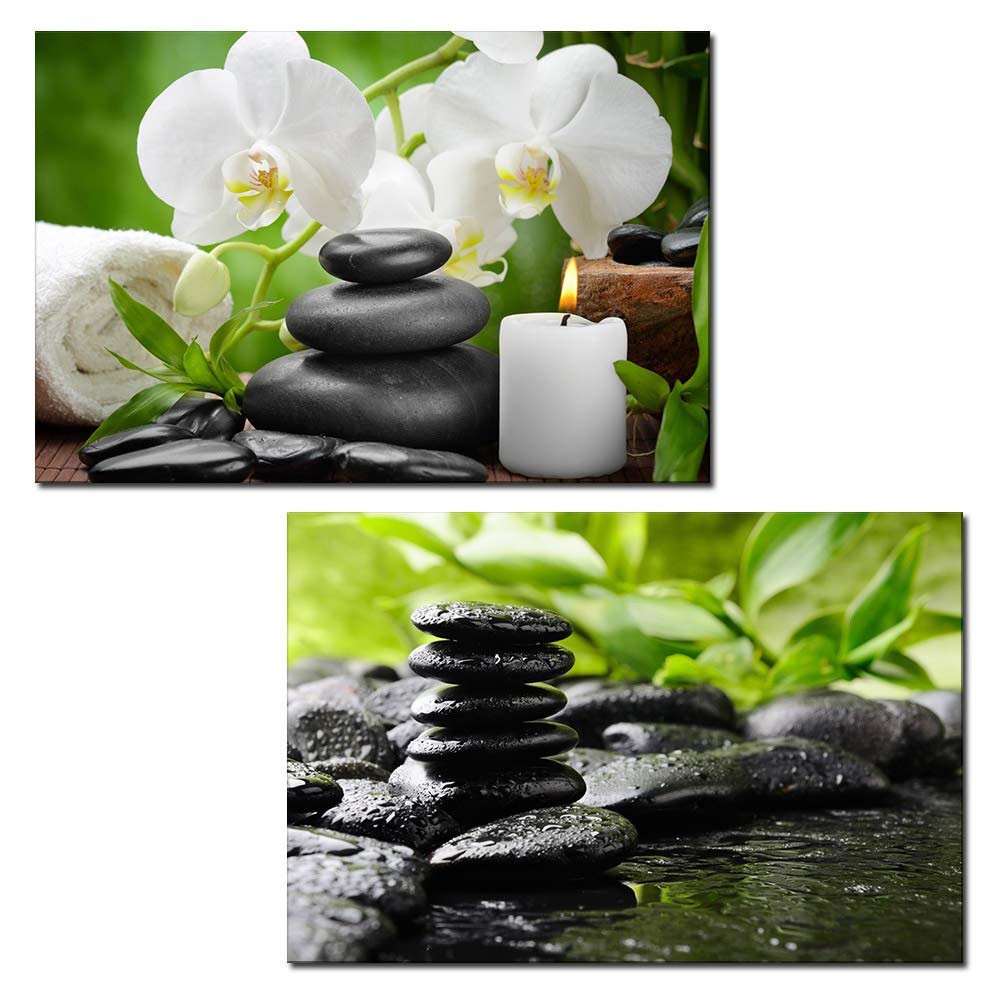 wall26 2 Panel Canvas Wall Art Spa Still Life with Black Zen Stones