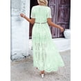 thumbnail image 4 of Women'S V Neck Short Sleeve Floral Lace Wedding Dress Bridesmaid Cocktail Party Maxi Dress Green M, 4 of 9