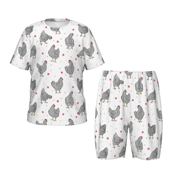 Fotbe Funny Chicken Pijama Estampada de 2 Piezas para Niños – Ropa de Dormir de Manga Corta Cómoda para Niños y Niñas, Camiseta y Shorts de Algodón-3X-Large