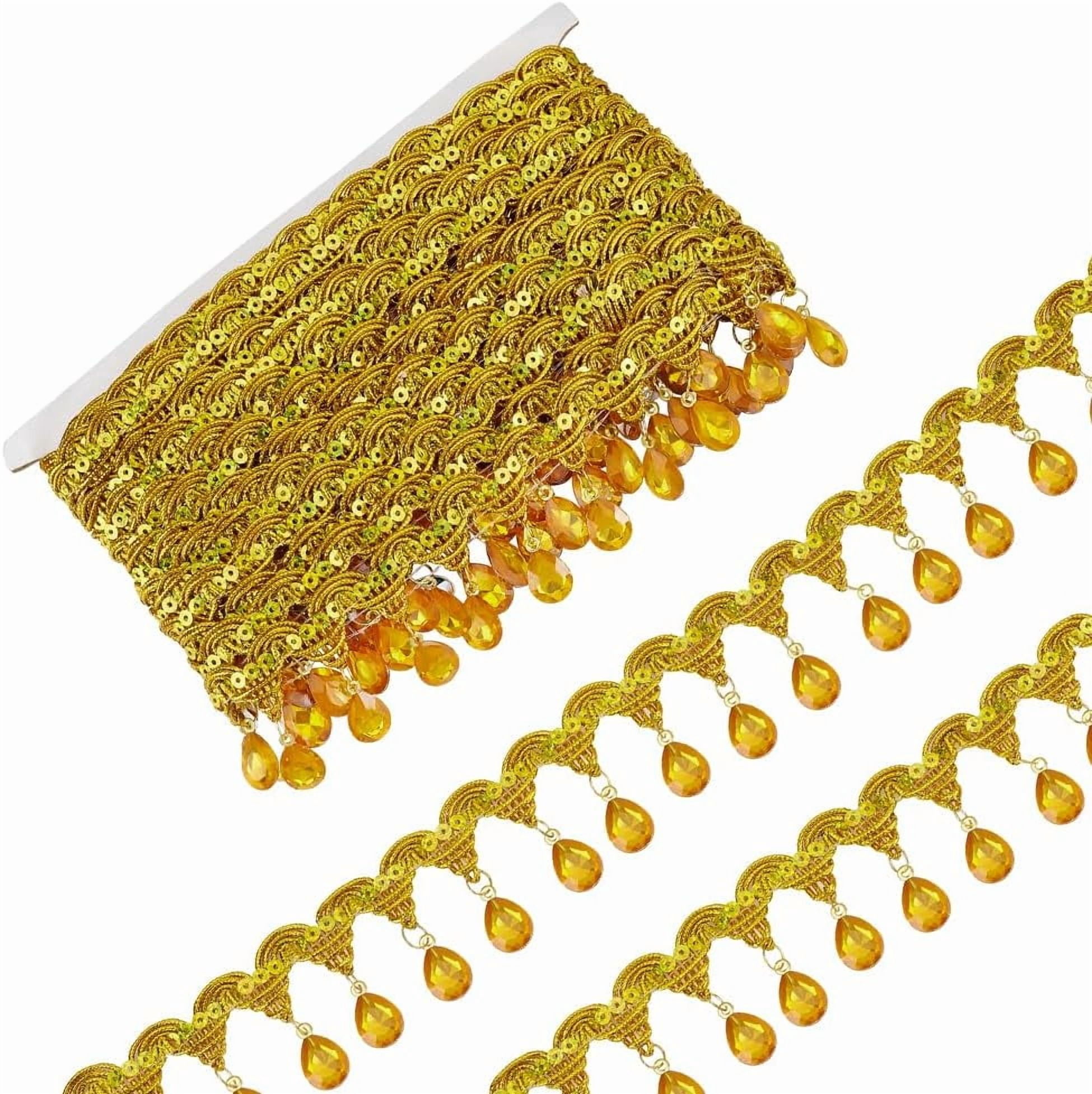 9.8Yards(9m) Hanging Beads Fringe Lace 1.9inch Wide Blue Rhinestone Bead Fringe Trim Polyester Sewing Fringe Tassel Trim by The Yard for Handmade DIY Clothing Curtain Decoration