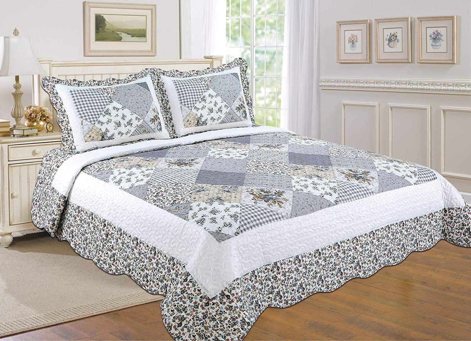 Details about   Grey Quilted Bedspread & Pillow Shams Set Geometrical Zigzag Stripes Print