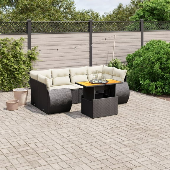 vidaXL Outdoor Sofa Set Black, Cream White