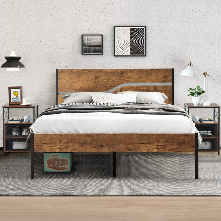 Wood headboard with sale nightstands