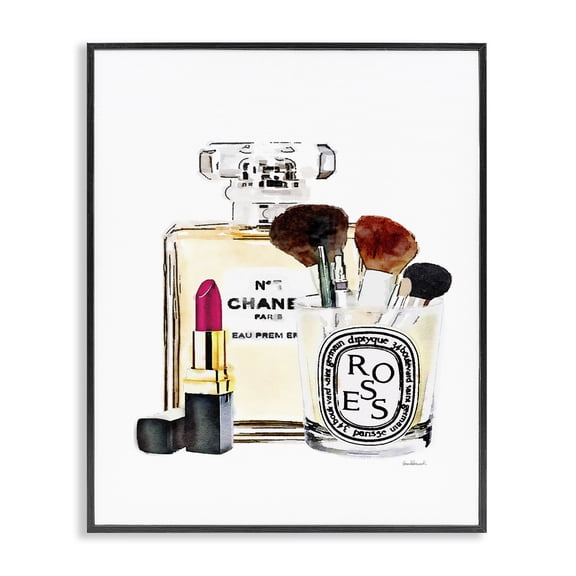 Stupell Industries Contemporary Fashion Designer Makeup Perfume Lipstick Watercolor Black Framed Giclee Art, 16 x 20, by Amanda Greenwood