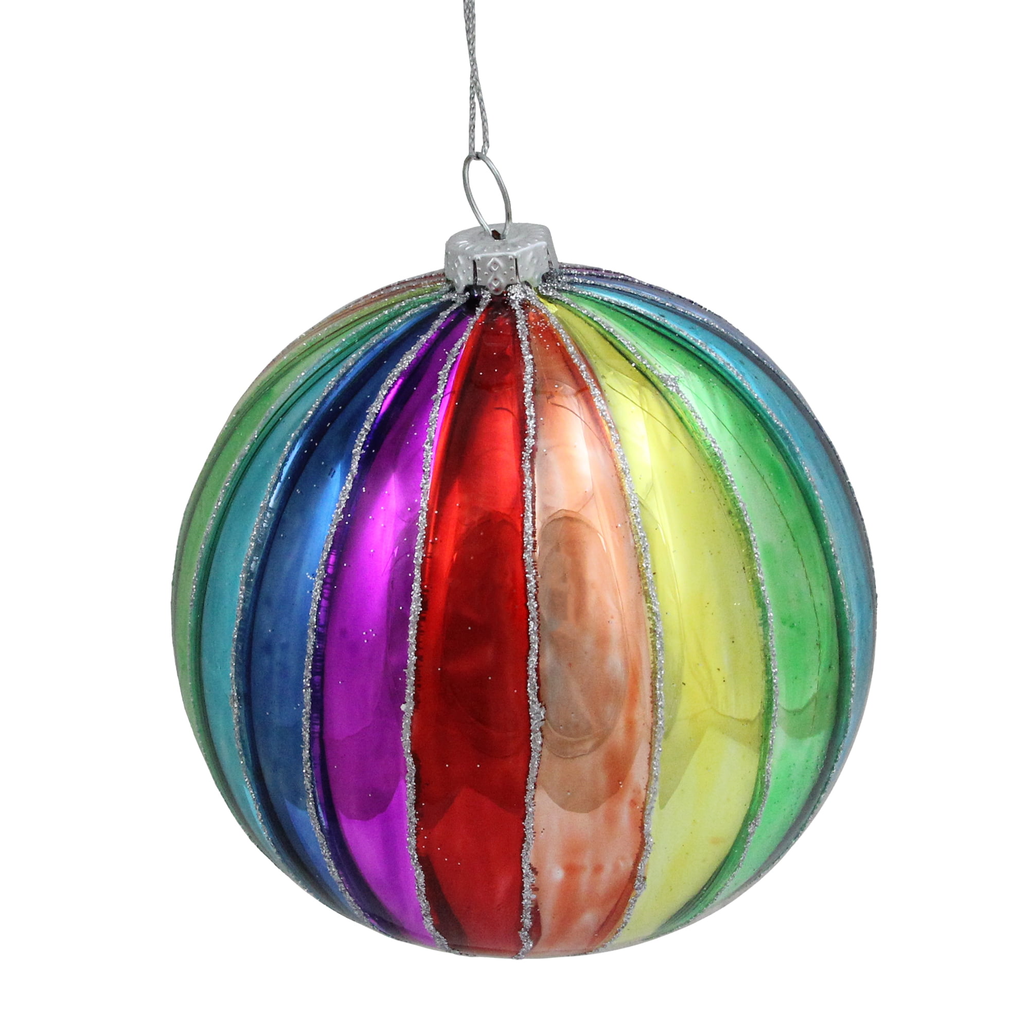 2Finish MultiColored Striped Glass Ball Christmas Ornament 4" (100mm