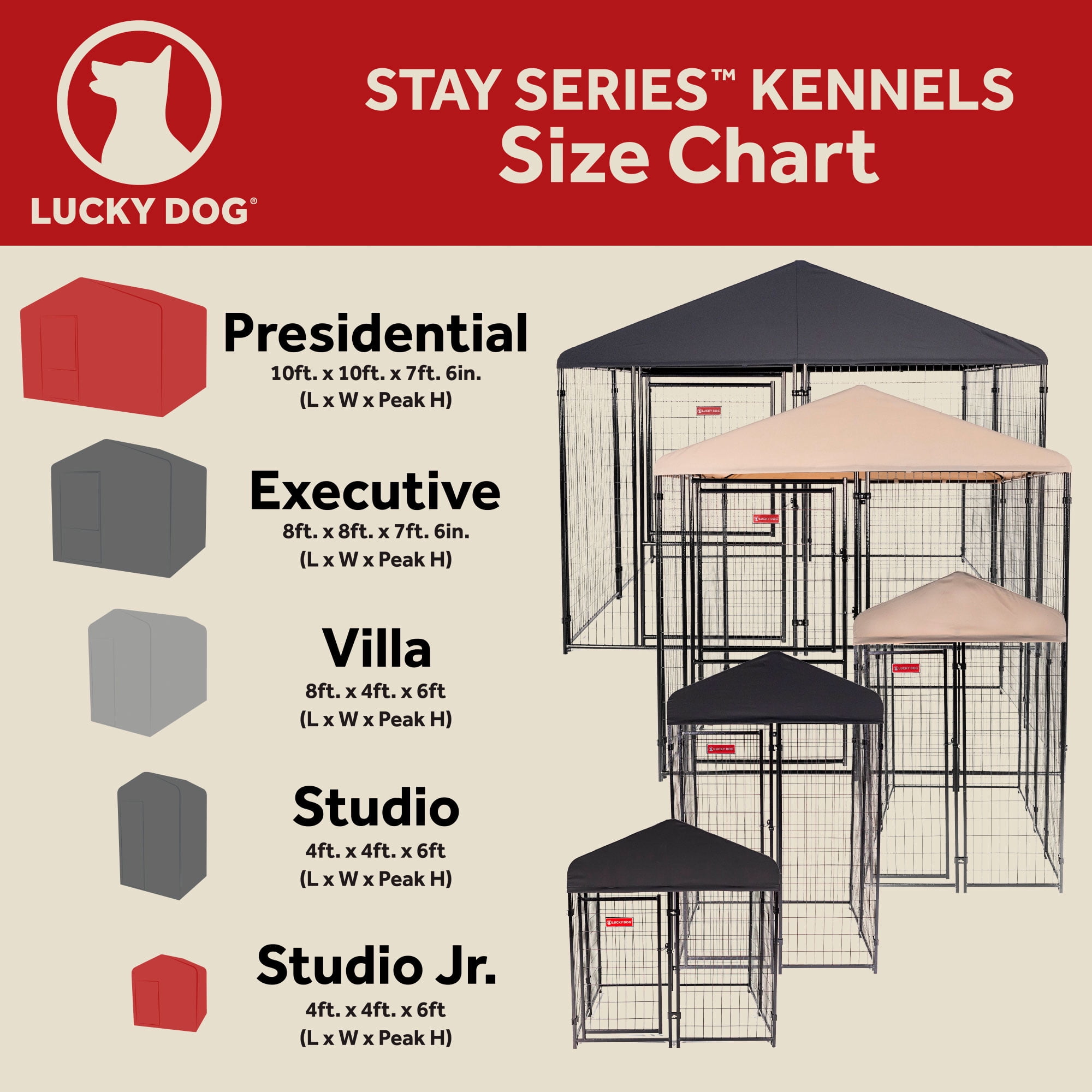 Lucky Dog STAY Series 4 x 4 x 6 Foot Roofed Steel Frame Studio Dog Kennel