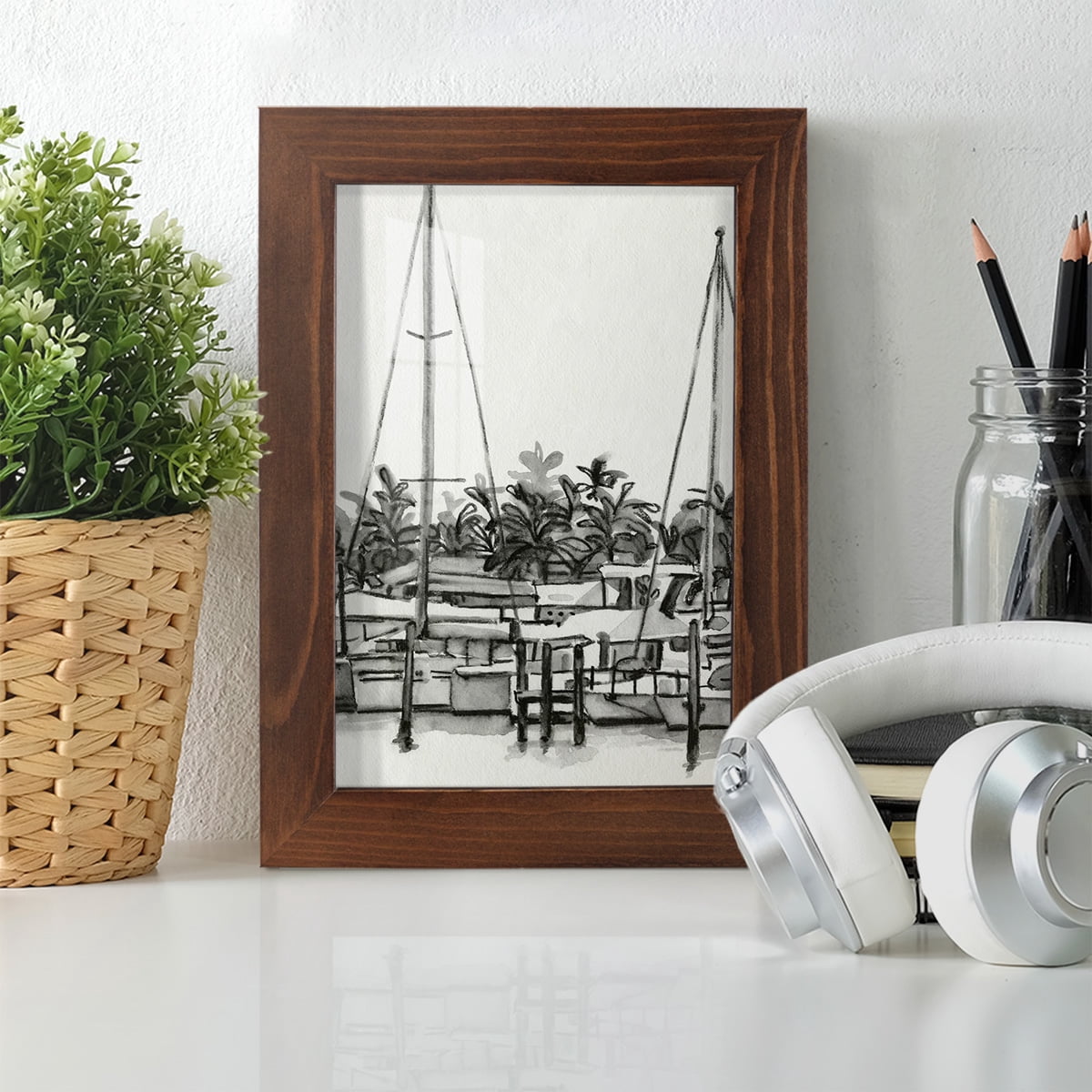 Neutral Tropics II - Framed Print w/glass - Chestnut