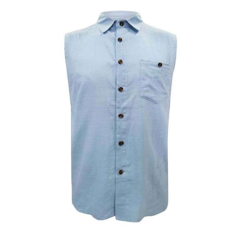 Ersazi Huk Fishing Shirts for Men Men's Summer Cotton Linen Solid Color Casual Sleeveless Shirt Workout Shirts for Men,Light Blue,3XL