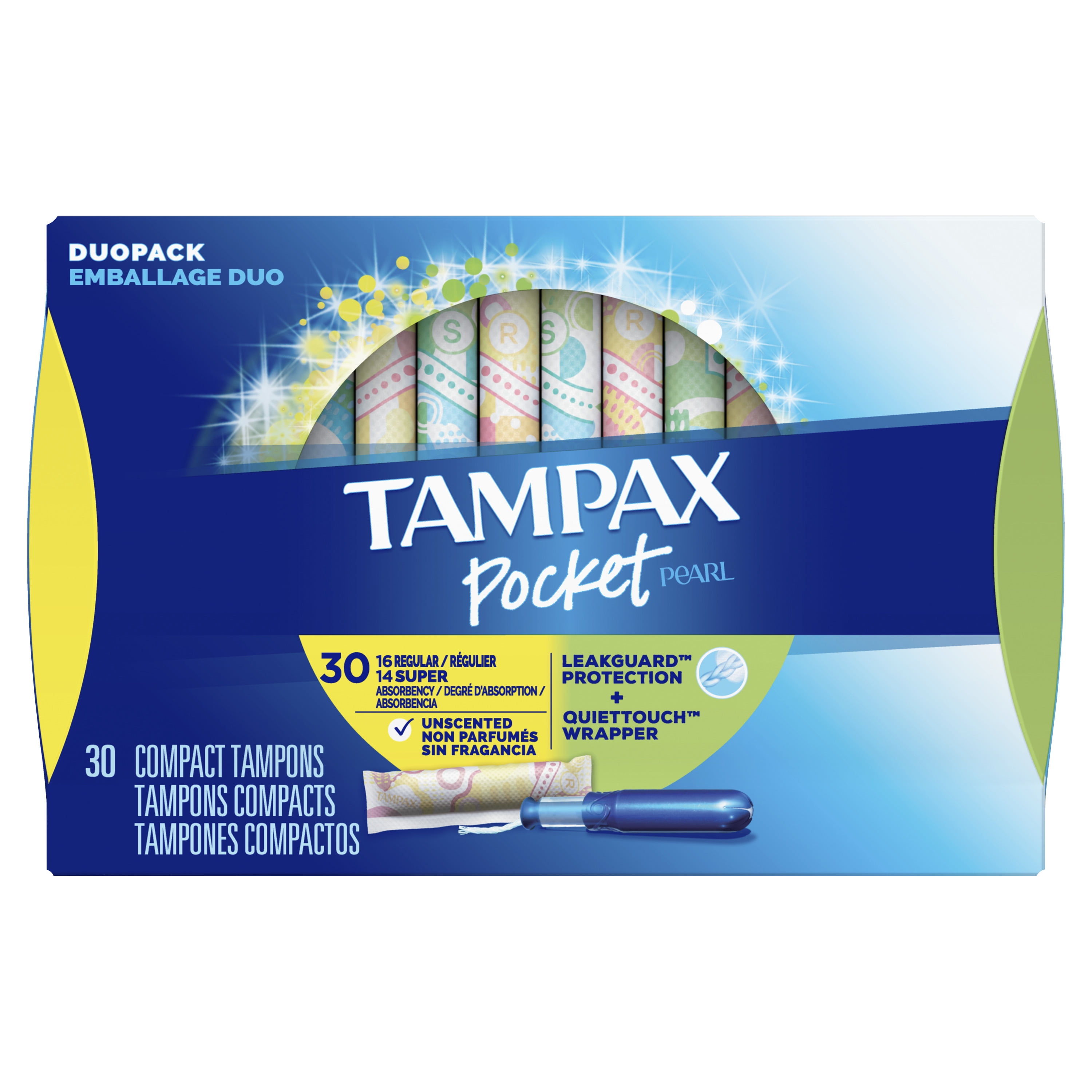 Tampax Pocket Pearl Tampons, DuoPack, Regular/Super, Unscented, 30 ct