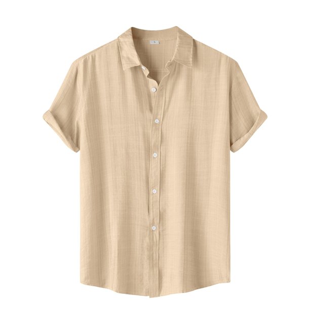 Men's Casual Solid Color Short Sleeve Single Breasted Lapel Shirt 3XL